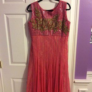 Pretty in Pink with gold design authentic indian dress
